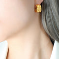 Gold Steel C-Shape Thick Ribbed Stud Hoop Earrings view 4