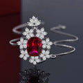 Red Cushion-Cut Floral Pendant Necklace on a Silver-Tone Chain view 3