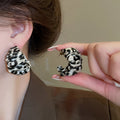Burgundy Pleated Leopard Print C Hoop Stud Earrings view 3