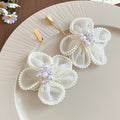 Fabric Flower Drop Earrings in Black and White Colorways view 6
