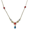 Gold Tone Red And Blue Cabochon Drop Necklace Decorative Jewelry view 5