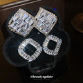 Geometric Crystal Stud Earrings in Square and Open Diamond Shapes view 3