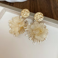 Fabric Flower Fringe Stud Earrings in Four Bright Colors view 8