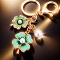 Pearl Double Clover Keychains with Fortune and Loose Heart Loop Options view 6