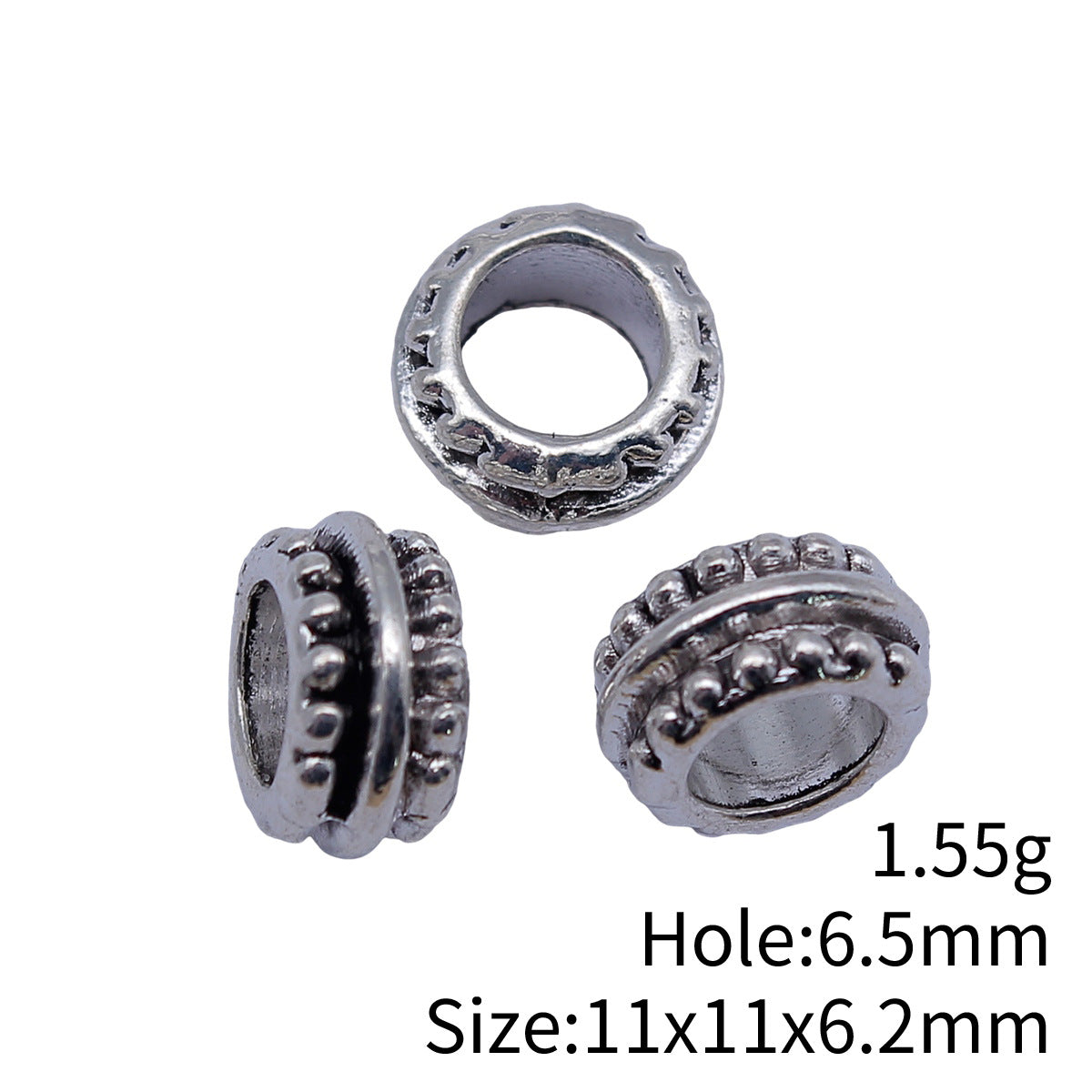 11x11x6.2mm 1.55g Antique Silver Zinc Alloy Large Hole Spacer Beads for DIY Bracelet Necklace Jewelry
