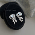 Silver-Tone Flower Bouquet Bow Stud Earrings Blue Enamel view 1