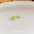 Bright Green Apple Stud Earrings With Tiny Leaf Details view 4