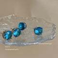 Large Aqua Blue Round Crystal Stud Earrings Two Finishes view 1