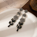 Silver and Antique Gold Owl Bead Tassel Dangle Earrings view 1
