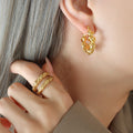 Twisted Rope Geometric Open Hoop Earrings Gold or Steel view 4