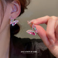 Pink Iridescent Crystal Butterfly Statement Stud Earrings view 1