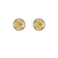 Cream Four Petal Flower Round Stud Earrings Gold Rim view 5