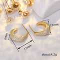 Gold Tone Curved Leaf Pavé Huggie Hoop Earrings With Clear Stone Accents view 4