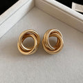 Interlocking Triple Ring Gold And Silver Tone Stud Earrings view 6