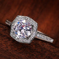 Cushion White Stone Ring with Octagonal Halo and Pavé Band view 2
