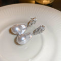 Silver-Tone Textured Pearl Stud Earrings For Women view 1