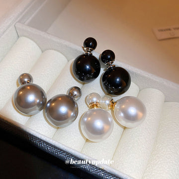 Double Pearl Look Stud Earrings in Four Color Options
