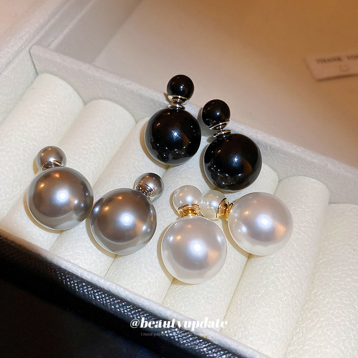 Double Pearl Look Stud Earrings in Four Color Options