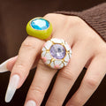 Enamel and Faceted Glass Statement Rings in Two Designs view 4