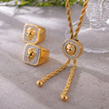 Lion Head Pave Ring Rope Chain Necklace Gold Tone Metal Set view 1