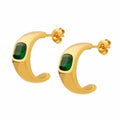 Gold C-Shape Hoop Earrings With Emerald Cut Green Zircon view 5