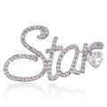 Crystal Star Script Brooch In Gold Or Silver Tone With Polished Metal Detail view 1