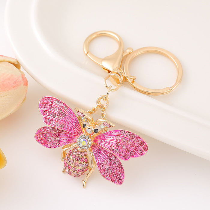 Rhinestone Bee Keychain Gold Tone Insect Pendant Bag Charm