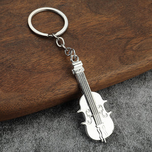 Silver-Tone Cello-Shaped Metal Keychain With Split Ring