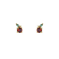 Mini Red Apple Zircon Stud Earrings Gold Tone Green Leaf view 5