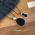 Black Oval and Double Circle Cord Pendant Necklace view 4