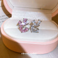 Double Heart Crystal Single Ear Clips with Polished Metal Tone Details view 2
