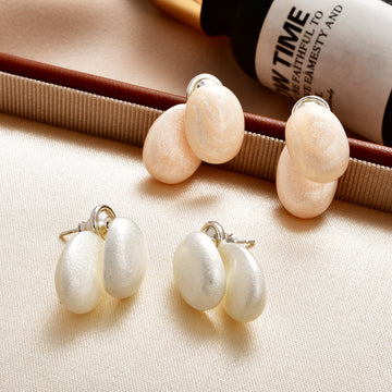 Double Oval Shimmer Drop Stud Earrings with Silver Tops
