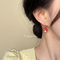 Gold Tone Red White Dot Mushroom Hook Earrings For Women view 2