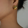 Gold Chunky Polished C-Shape Wide Hoop Earrings Stud Back view 3