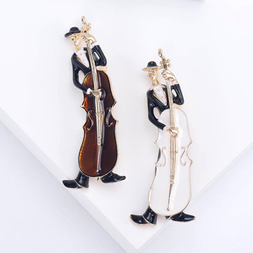 Enamel Cello Player Brooch White Amber Instrument Styles