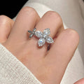 Zircon Flower Open Rings Silver And Gold Two Tones view 4