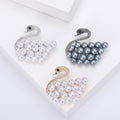 Pearl Body Crystal Neck Swan Brooch in Three Metal Tones view 1
