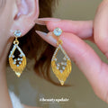 Gold Tone Open Leaf Crystal Drop Stud Earrings Jewelry Accessory view 1