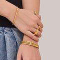 Gold Gear Texture Bangle Bracelet with Crystal Accents view 4