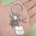 Silver-Tone Ocean Charm Keychain With Starfish, Seahorse, Shell And White Bead view 4