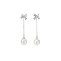 Crystal Bow Chain Earrings With Pearl Drops in Three Colors view 5