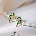 Gold Tone Green Bamboo Leaf Clear Look Stud Earrings view 1