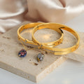 Gold Dual Band Cuff Bangles Chain Stone Bead Pendants Two Styles view 2