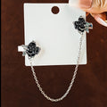 Black Rose Floral Collar Pin Silver Chain Double Brooch view 4