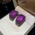 Purple Crystal Wide Huggie Earrings with Dark Metal Trim view 1