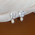 Butterfly and Pearl Drop Ear Clips in Gold and Silver view 6