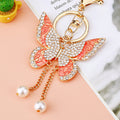 Jeweled Butterfly Keychains in Four Colors with Pearl Drop Tassels view 7