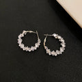 Clear Crystal Floral Hoop Earrings in Polished Silver Tone view 6