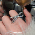 Silver Pave Crystal Bow Open Adjustable Statement Ring view 3