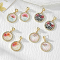 Gold Round Bezel Dried Flower Stone Chip Stud Earrings view 1